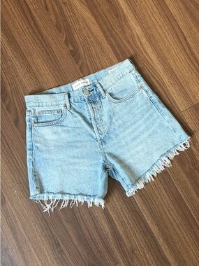 Aritzia Denim Forum Blue High-Rise Frayed Hem Jean Shorts